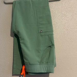 Jade green Figs nursing pants.